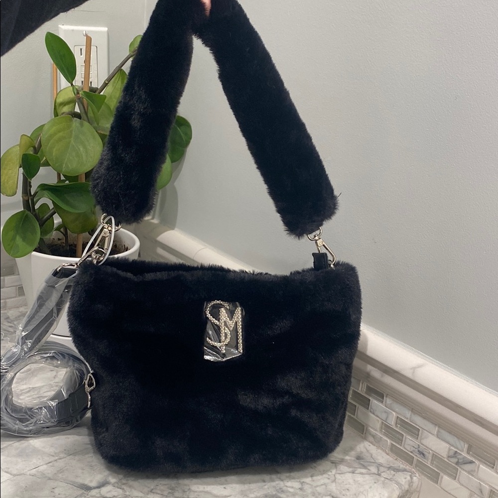 Black Fur Shoulder Bag- Steve Madden